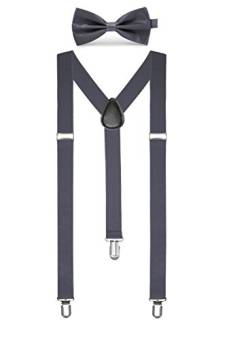 Boolavard Einfarbig Herren Strumpf Fliege Set Clip Auf Y Form Verstellbare Hosenträger (Grau) von Boolavard