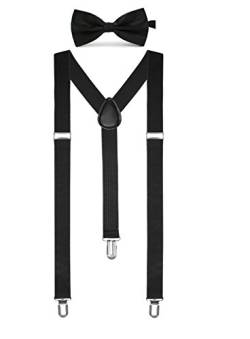 Boolavard Einfarbig Herren Strumpf Fliege Set Clip Auf Y Form Verstellbare Hosenträger (Schwarz) von Boolavard
