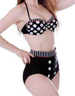 Boolavard Frauen Weinlese 50s Pin Up Girl Rockabilly hohe Taillen Retro Bikini Badeanzug Set (Large/EU 38-40, Polka Dot w/Red Trim) von Boolavard