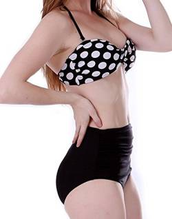 Boolavard Frauen Weinlese 50s Pin Up Girl Rockabilly hohe Taillen Retro Bikini Badeanzug Set (X-Large/EU 40-42, Black & White Polka Dot) von Boolavard