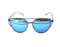 Boolavard Große übergroße Katze Auge Sonnenbrille flache verspiegelte Linse Metallrahmen Damenmode (Schwarz auf Blau) von Boolavard