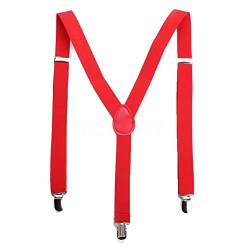 Boolavard Herren Damen Long Hosenträger Y Form Style 3er Clips elastisch Schmal Unifarbe und Bunt mit verschiedenen Motiv (Rot) von Boolavard