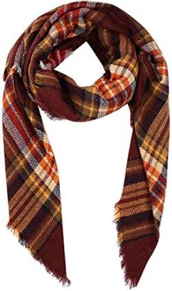 Boolavard Plaid Cashmere Feel Klassischer Weicher Luxuriöser Winterschal für Männer und Frauen (Kaffee/Orange) von Boolavard