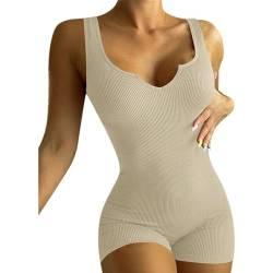 Boolavard Sexy Gerippter ärmelloser Damen-Body (Beige, S) von Boolavard