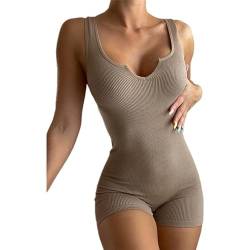 Boolavard Sexy Gerippter ärmelloser Damen-Body (Khaki, M) von Boolavard