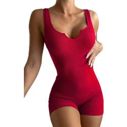 Boolavard Sexy Gerippter ärmelloser Damen-Body (Rot, L) von Boolavard