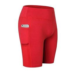 Boolavard Shorts für Damen mit Taschen – hohe Taille, Bauchkontrolle, Workout, Yoga, Laufen, Fitnessstudio, Kurze Hose (L, Rot) von Boolavard