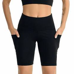 Boolavard Shorts für Damen mit Taschen – hohe Taille, Bauchkontrolle, Workout, Yoga, Laufen, Fitnessstudio, Kurze Hose (XXL, Schwarz) von Boolavard