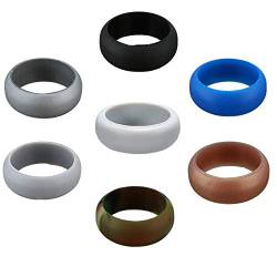 Boolavard Silikon Ehering für Männer und Frauen Preiswerte Silikon Gummiband, 7 Pack, 5 Pack & Singles - Weiß, Grau, Silber, Blau (Schwarz, Silber, Blau, Weiß, Grau, Bronze, Camo, 11-20.70mm) von Boolavard