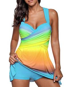 Boomly Damen Badeanzug mit Rock Gradient Mehrfarbig Drucken Teilt Badeanzug Große Größe Badeanzug Sommer Beachwear Bikini Set (Stil#2, 4XL) von Boomly