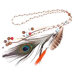 Boomly Damen Mädchen Feder Haarband Indischer Kopfschmuck Boho Hippie Perlen Stirnband Seil Anhänger Haarschmuck für Halloween-Karneval (#2) von Boomly