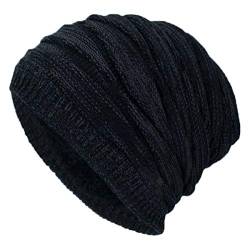 Boomly Herren Slouch Beanie Mütze Winter Strickmütze Warm Wollmütze Plus Samt Weiches Fleece Futter Kopfkappe Sport Outdoor Mütze (Schwarz, 23 * 30cm) von Boomly