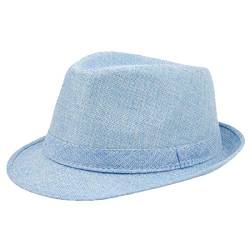 Boomly Herren Trilby Hut Panama Sonnenschutz Hut Flachs Jazz Hut Klein Zylinder Sommer Strand Einfach Strohhut Visier-Kappe (Blau) von Boomly