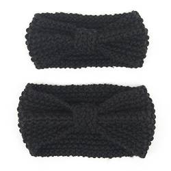 Boomly Mutter Baby Stricken Stirnband Winter Warm Wollkopfband Verknotet Kinder Kopf wickeln Haarband Turban Eltern Kind Haarpflegezubehör (Schwarz) von Boomly