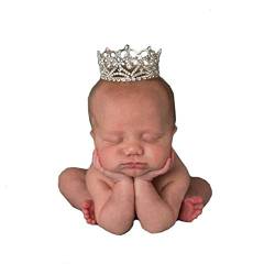 Boomly Neugeborenes Baby Fotografie Requisiten Krone Kristall Kopfbedeckung Stirnband Krone Prinzessin Style Geburtstagshut Baby Haarpflegezubehör (Weiß) von Boomly