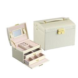 Boomly Schmuckkästchen Pu Leder 3 Schichten mit 2 Schubladen Prinzessin Schmuckbox Schmuck Fall Organizer Schmuckschrank Aufbewahrungskiste Für Uhren, Ringe, Ketten, Halskette (Beige) von Boomly