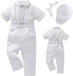 Booulfi Baby Jungen Taufkleidung Baumwollstoff Taufanzug 4 Teiliges Weiß Mit Fliege Oberhemd Hut Unterhosen Hose, 6-9M von Booulfi