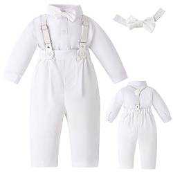 Booulfi Baby Jungen Taufkleidung Baumwollstoff Taufanzug 4 Teiliges Weiß Mit Fliege Oberhemd Hut Unterhosen Hose (as3, age, 9_months, 12_months, 239 weiß) von Booulfi