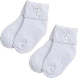 Booulfi Weiße Socken für Jungen 2 Paare mit Kreuzstickerei, 0 bis 6 Monate oder 6 bis 12 Monate von Booulfi