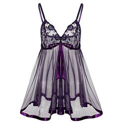 Boowhol Damen Reizwäsche Tief V-Ausschnitt Negligee Sexy Transparent Spitze Chiffon-Kleid Babydoll Dessous-Sets Kleid Spitze Reizvoll Babydolls Nachtmäntel mit G-String,Übergröße- größe XL-5XL (2XL) von Boowhol