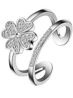 Boowhol Damen-Ring 925 Sterling Silber Zirkonia Klassisch Elegant Klee Ringöffnung Verstellbar Ringe von Boowhol