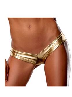 Boowhol Frauen Unterwäsche Hosen Sexy Versuchung Leder PU Schlüpfer Panty G-String Tanga Slips (3XL, Gold) von Boowhol