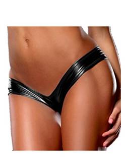 Boowhol Frauen Unterwäsche Hosen Sexy Versuchung Leder PU Schlüpfer Panty G-String Tanga Slips (3XL, Schwarz) von Boowhol