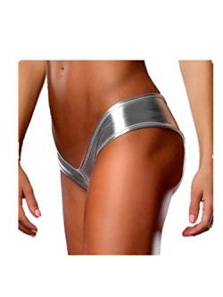 Boowhol Frauen Unterwäsche Hosen Sexy Versuchung Leder PU Schlüpfer Panty G-String Tanga Slips (M, Silber) von Boowhol