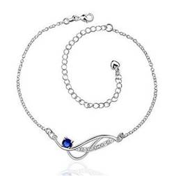 Boowhol Zirkon 925 Sterling Silber Twist Infinity Unendlich verstellbar Fußkettchen Fußkette für Damen Mädchen Männer (Blau) von Boowhol