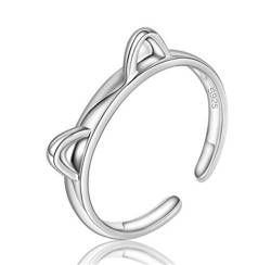 Boowohl Damen Mädchen Ring Freundschaftsringe Nette Katze 925 Sterling Silber Ring Geschenk für Jahrestag von Boowhol