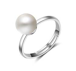 Boowohl Damen Mädchen Ring Trauring Ehering Freundschaftsringe 8 MM Perlenring Hochzeitringe 925 Sterling Silber Verstellbar Ring Geschenk für Kinder Frauen Mädchen von Boowhol