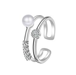 Boowohl Damen-Ring Partnerringe 925 Sterling Silber Diamant Ringe Doppel-Ring Persönlichkeit Perlenring Eröffnungringe von Boowhol