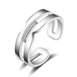Boowohl Damering Trauring  Partnerschaftsringe Modeschmuck Ring Kristall-Ring Glitzer Zirkonia Doppel-Ring Verstellbar Ringe 925 Sterling Silber von Boowhol
