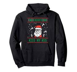 Merry Kiss My Ass Santa Ugly Christmas Xmas Pajamas Gift Pullover Hoodie von BoredKoalas Christmas Clothes Holiday Xmas Gifts