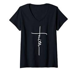 Damen Faith Cross Gos Jesus Christ Grace Religious Christian Gift T-Shirt mit V-Ausschnitt von BoredKoalas Jesus Clothes Religious Christian Gift