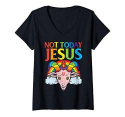 Damen Today Not Jesus Satan Goat Satanic Rainbow Satanism Gift T-Shirt mit V-Ausschnitt von BoredKoalas Jesus Clothes Religious Christian Gift