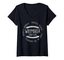 Damen Waymaker Miracle Worker God Jesus Faith Bible Christian Gift T-Shirt mit V-Ausschnitt von BoredKoalas Jesus Clothes Religious Christian Gift
