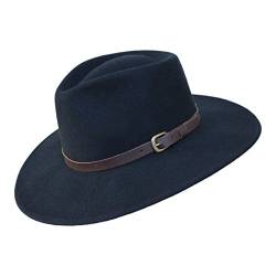 B&S Premium Lewis - Fedora Hut mit breiter Krempe - 100% Wollfilz - wasserfest - Lederband - 56cm Schwarz von Borges & Scott