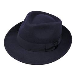 Borges & Scott B&S Premium Doyle - Teardrop Fedora Hut - 100% Wollfilz - perfekt zum Reisen - was-serabweisend - Unisex - 58cm Dunkelblau von Borges & Scott