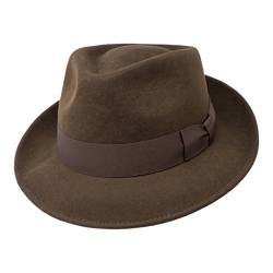 Borges & Scott B&S Premium Doyle - Teardrop Fedora Hut - 100% Wollfilz - perfekt zum Reisen - was-serabweisend - Unisex - 60cm Dunkelbraun von Borges & Scott