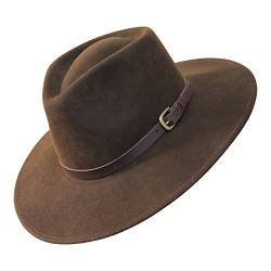 Borges & Scott B&S Premium Lewis - Fedora Hut mit breiter Krempe - 100% Wollfilz - wasserfest - Lederband - 58cm Dunkelbraun von Borges & Scott