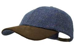 Borges & Scott Die Sligo - Baseball Cap - 100% Wolle - Irish Tweed - Schirm aus Nubuk Leder - Nachthimmel Herringbone von Borges & Scott