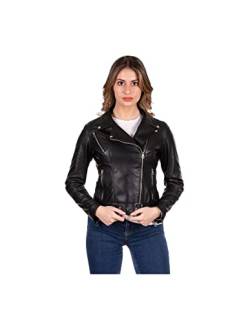 Pelletterie Borghese | Jacke Chiodo Leder Damen Schwarz | Biker | Lederjacke | Motorradblouson | Gürtel | Echtes Leder | Made in Italy | A196C 09 (46) von Borghese - Pelletteria Artigianale