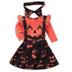 0-24M My 1st Halloween Baby Girl Outfits Strampler + Kürbis Hosenträger Rock + Stirnband 3PCS Kleidung Set (Halloween Baby B, 0-6 Monate) von Borlai