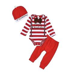 Borlai 3 Stück Baby My 1st Christmas Stripe Strampler Hosen Hut Herbst Kleidung Outfit 3-24 Monate (rot, 9-12 Monate) von Borlai