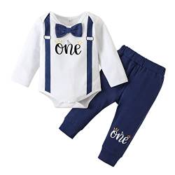 Borlai Baby Junge 1. Geburtstag Outfits Fliege Strampler Hosenträger Hosen Gentleman Kleidung Set von Borlai