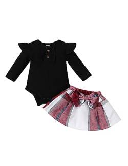 Borlai Baby Mädchen Kleidung Rippe Langarm Rüschen Strampler Kariert Rock Kleid Prinzessin Outfits Kleidung Set von Borlai