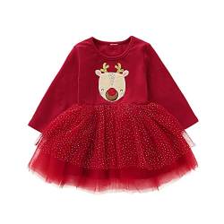 Borlai Baby Mädchen Weihnacht-Tutu Kleid, süßes langärmeliges Outfit, rotes Partykleid [Elch] 18-24 Monate von Borlai