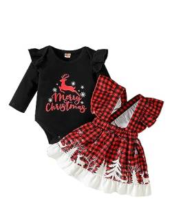 Borlai Baby Mädchen fröhliche Weihnachten Strapsrock Outfits Langarm geraffte Strampler Plaid Xmas Kleid Kleidung Set von Borlai