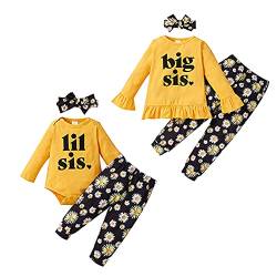 Borlai Große kleine Schwester passende Blumenoutfits Strampler Shirt Top Daisy Printed Pants Stirnband Kleidung Set (1-2 Jahre, Große Schwestern) von Borlai
